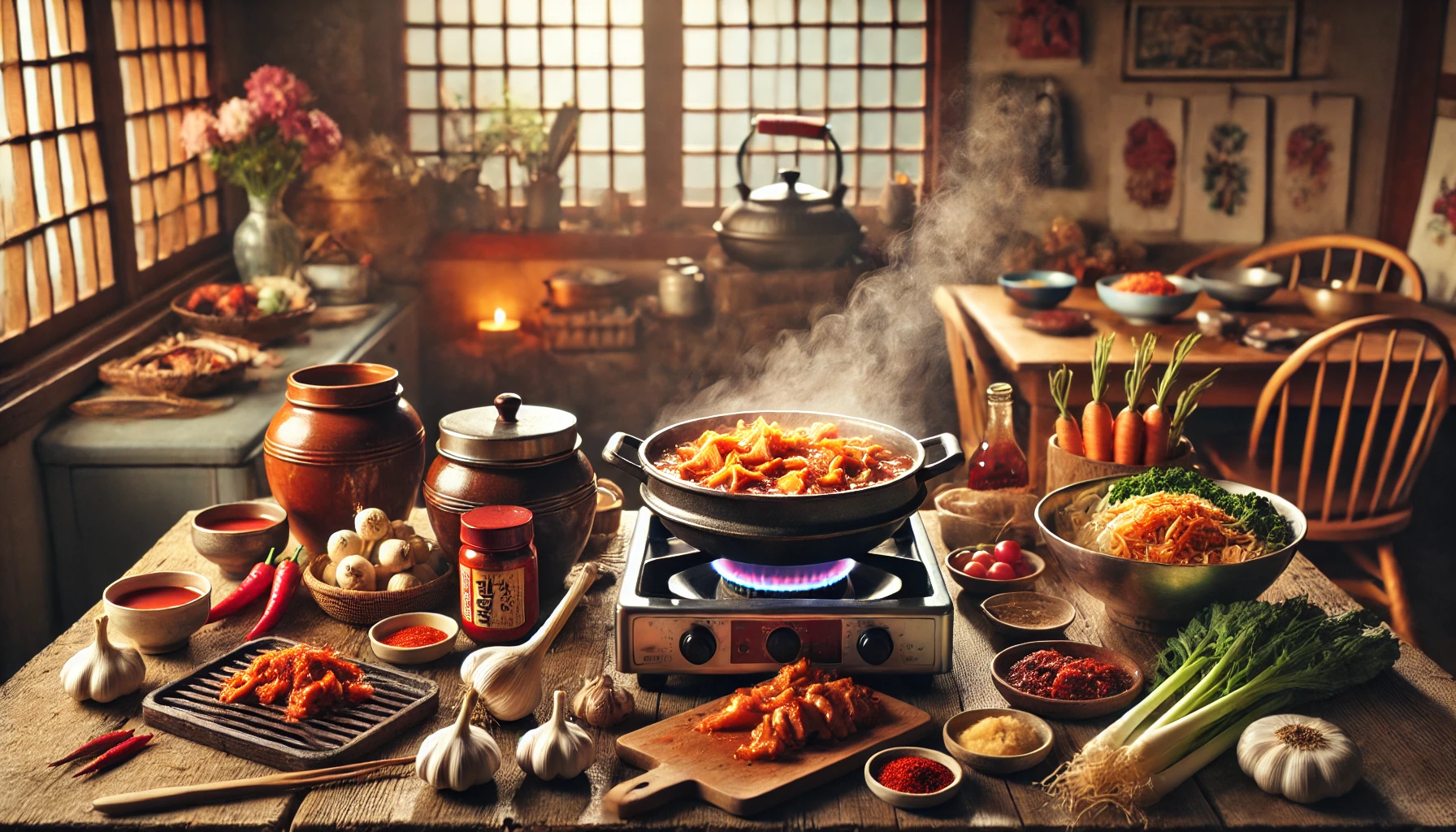 Rustic Korean kitchen with Soulful Korean cooking ingredients